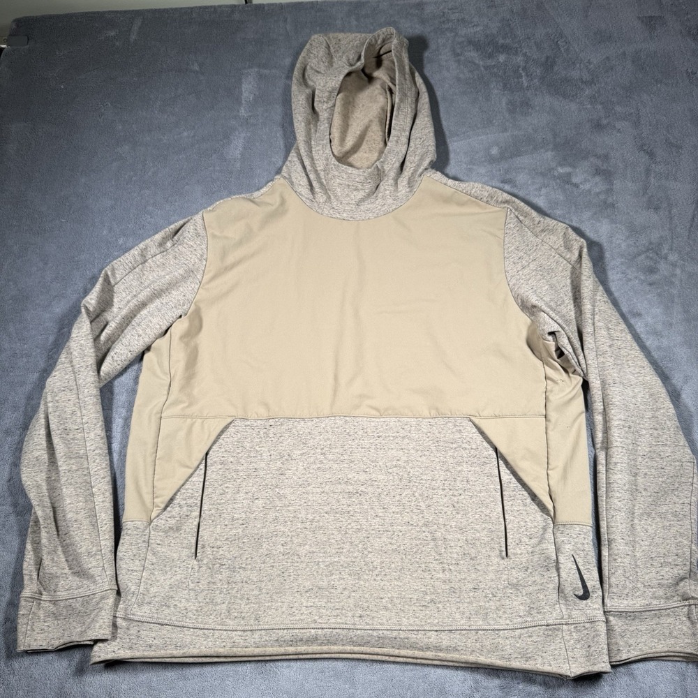 Nike Hoodie Mens Large Beige Tan Pullover Yoga Athleisure Dri Fit